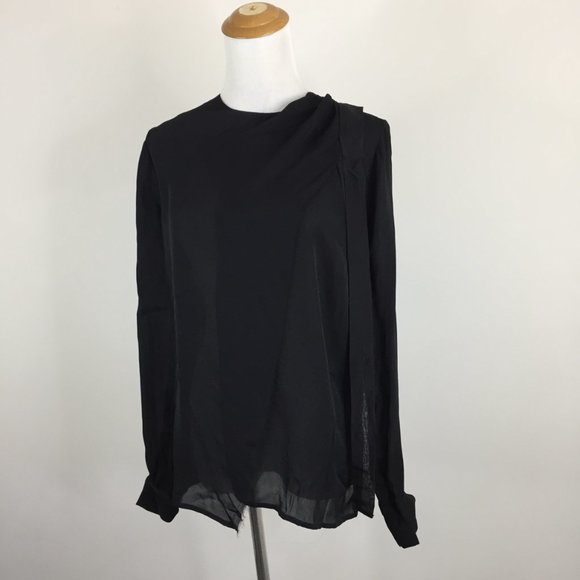 NWOT L'AGENCE Black Long Sleeve Front Overlay High Neckline Sheer Shirt - Picture 4 of 12